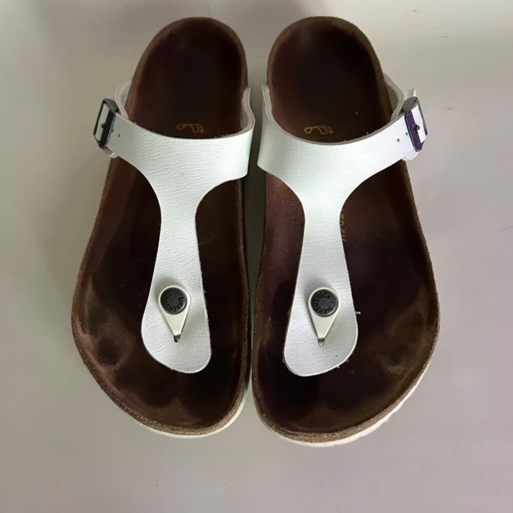 Birkenstock Gizeh Thong Sandals Womens Size 38 L7 M5 White Birko-Flor Comfort